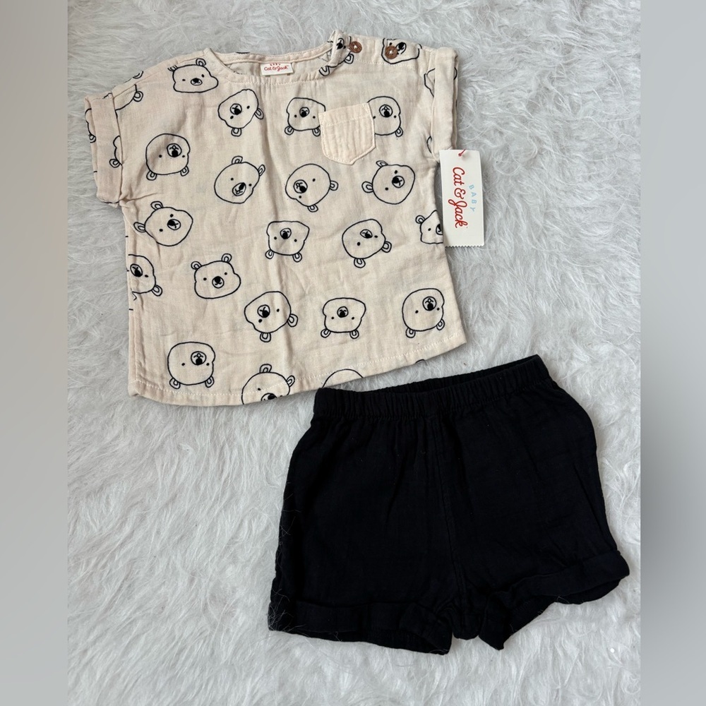 Cat & Jack Cream Bear Print Summer Set
